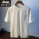 JEEP SPIRIT夏季男款短袖T恤宽松休闲圆领薄款衣服2025新款绣花半截袖体恤男 白色 【HJ6630】 L 适合115-130斤穿