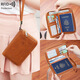 New new certificate bag anti-theft brushing RFID passport clip zipper ID card wallet money clip multifunctional travel passport bag light brown
