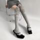 Jane Deiune stockings for women spring and autumn spliced bow-knot pile socks Lolita over-knee socks slim pure lust style jk Japanese style black + gray bow-knot over-the-knee socks one-size-fits-all transforms into comic legs in seconds suitable for 70-150 Jin Jin is equal to 0.5 kg