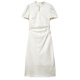 Shangdubila elegant commuting national style stand collar hollow slit pleated slim puff sleeve jacquard dress 152LI2110
