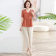 
GTYUWVG Mom Summer Short Sleeve Cotton and Line Two-Piece Set 2025 New Middle-aged and Elderly Women's Fashionable Noble Middle-aged Set 9435 Yellow + Beige Wide-Legged Pants L Recommended 90-105Jin [Jin equals 0.5 kg]