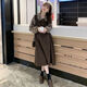 Maternity dress spring and autumn new plaid slimming fake two-piece dress loose maternity autumn skirt brown fake two-piece dress L (recommended 115-130 Jin Jin equals 0.5 kg)