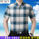 Busen Sang Silk Short Sleeve Shirt Men's Middle-aged Summer Business Thin Casual Anti-Wrinkle-Free Striped Shirt 6913 Concealed Button Navy Blue 2XL 185/100A