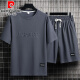 皮尔卡丹（pierre cardin）夏季男士运动套装短袖T恤上衣宽松大码短袖短袖休闲套装帅气搭配 套装829咖色 M 建议穿90-110斤