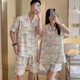 Strickjackenpaar Pyjama für Frauen Sommerklimaanlage Kleidung für Männer Baumwolle Hauskleidung für Männer Baumwollseide Männer können kurzärmelige Baumwollanzug Dünn 9902 Krawatten-Dye Amber L tragen