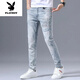 
Playboy (PLAYBOY) summer stretch jeans men's ripped embroidery trendy slim-fitting small feet light color versatile long pants new product light blue 3890 crown ripped pants 31 [Suggested 125-135Jin [Jin equals 0.5 kg]]