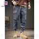 AEMAPE jeans men's spring and summer elastic elastic waist American retro loose tie feet workwear trendy brand casual trendy harem pants blue and gray S suitable for 100-115Jin [Jin equals 0.5 kg]