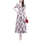 DRYWORLD2025 new summer chiffon floral dress with large size fat mm waist slimming and long skirt covering belly color [Apricot bottom red flower 9737 fashionable and versatile] 4XL