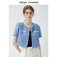 Vega Changvegachang Frauen Kurzjacke 2025 Neue Frühlings- und Sommer Retro Eleganer Stil gewebter kleiner Geschmack Kurzarmjacke Sky Blue_Second Batch s