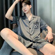 Opeodly Herren Pyjamas Sommer 2025 Neue Eisseide kurzärmelige Hose Sommer Emulation Seiden Dünne Jungen Home Kleidung Set 854# ICE Seidenmänner l Größe 90-120jin [Jin gleich 0,5 kg]