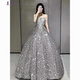 Mei Anjia starry sky sequined evening dress with light luxury temperament annual meeting host engagement wedding dress toasting dress bride silver sequin style XL