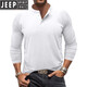 JEEP SPIRIT spring and autumn men's t-shirt American young and middle-aged solid color long-sleeved henley shirt men's simple versatile quick-drying sports T-shirt black XL