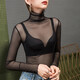 Slim high collar inner long sleeve lace bottoming shirt for women summer thin fairy mesh top white fungus edge T-shirt black XL weight 120Jin Jin equals about 0.5 kg