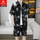 皮尔卡丹（pierre cardin）痞帅衬衣一套男夏季冰丝套装高级感花衬衫短袖短裤沙滩两件套搭配 679白色套装 L 110-125斤