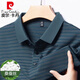 皮尔卡丹（pierre cardin）夏季中年男士桑蚕丝短袖t恤翻领条纹爸爸装体恤polo衫 H9866灰色 M 165 推荐90-120斤