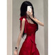 Qu Chen Robe rouge Jobe robe pure robe de toast robe sexy robe d'été suspension jupe rouge haut de gamme