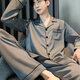 Catman (MiiOW) 2025 new pajamas for men spring and autumn pure cotton long-sleeved teenager men's four-season home clothing set G693-L 170L size recommended height 170 weight 10