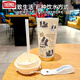 Thermos Happy Puppy Thermos (Thermos) Estudiante de acero inoxidable Café especial Café de café nuevo Copa de agua para hombres y mujeres DX1047 Bow Ink Cat + Lanyard Ceramic Inner Inner