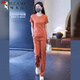 Woodpecker Fashion Sportswear Set for Women 2025 Summer New Fashionable and Fashionable Casual Age Reducing Professional Wide Leg Pants Two-piece Set Light and Coffee Color [Top + Pants] Set Thin M [Suggestions 80-95]