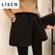LISCN2023 new autumn and winter woolen shorts women's high-waisted A-line wide-leg pants slimming leggings boot pants black L