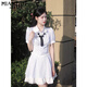Vestido de camisa francesa para mujeres de algodón para mujeres en verano 2025 Nuevo estilo pequeño estilo de escuela pequeña Sweet First Love Pure Short Skirt 8055 Color de imagen [Alta calidad 43.5] L 110-125Jin [Jin es igual a 0.5 kg]