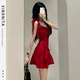 Qu Chen Robe rouge Jobe robe pure robe de toast robe sexy robe d'été suspension jupe rouge haut de gamme