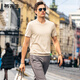Mr. Bu Bu Bu V-neck Solid Color Knitted Short Sleeve 2025 Spring and Summer New Skin-friendly Cool T-shirt Men's AF12119 Piano Black L __175