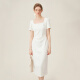Vestido de temperamento blanco francés de ojo de hada para mujeres Collar de verano Diseño de vestimenta blanca Vestido de compromiso 12041 White XS