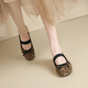 ZHR Single Shoes Damen Sommertemperament Bow weiche flache Mary Jane Lederschuhe Frauen flacher Mund Ballett Frauenschuhe AH683 Leopardendruck 39