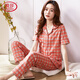 
LangSha pajamas women's pure cotton plaid short-sleeved trousers 2025 new cotton middle-aged mother summer home clothing A9923 M suitable for 80-95Jin [Jin equals 0.5 kg]