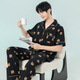 
MOJY pajamas men summer pure cotton short-sleeved trousers cute cartoon kitten home clothes cardigan thin new suit ctwm6227 lycra cotton men's pajamas XL size X