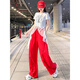 
Diligent Jazz Dance Clothing Women's Suit Adult Summer Thin Trail Dance Top Lace Spliced ​​Square Dance Casual Bouquet White Pants 6627 M [80-105Jin[Jin equals 0.5 kg]]