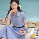[Give a belt] Literary and elegant blue dress for women 2025 new summer slim dress D1390 Blue M [100-110Jin[Jin equals 0.5 kg]]