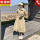 Hengyuanxiang Workwear Style Hemdkleid für Frauen, Sommer Amerikaner Retro Taille Leicht fett und schlank High-End-Design Sinn, süß und cooler Khaki L.