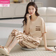 Pajamas modal de collar de algodón puro de verano para mujeres Los pantalones cortados de manga corta se pueden usar fuera del traje de ropa de hogar de primavera T-9854 (traje corto) m (80-100Jin [Jin equivale a 0,5 kg])