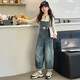 Pushui Fangfang Girls Denim Overalls Set Girls Casual Reißverschluss Hoodie Mode mittelgroße und große Kinder Pit Strip Hoodie 130 Empfohlene Höhe 115-125 cm