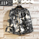 JEEP SPIRIT Hawaiian Ice Silk Shorts Men's Summer Thin Trendy Brand Printed Beach Pants Loose Large Size Casual Sports Crispy Pants DK693 M