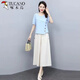 Woodpecker Fashion Cotton and Lines Set Women's Short Sleeve Fashion Spring Clothing New Temperament Slimming Loose Line Wide Legs Two-piece Set Trendy Light Pink Clothes + Apricot Pants Thin M [Suggest weight 95-105 Jin [Jin equals 0.5 kg]]