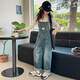Pushui Fangfang Girls Denim Overalls Set Girls Casual Reißverschluss Hoodie Mode mittelgroße und große Kinder Pit Strip Hoodie 130 Empfohlene Höhe 115-125 cm