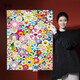 Murakami Takashi prints trendy sun flower hanging paintings Internet celebrity bedroom living room decoration painting corridor porch background wall mural 2 80*12035mm thick-gold frame