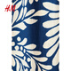 Pantalones casuales de mujeres H/M Summer Impreso Pantalones delgados de la cintura alta la cintura elástica Pantalones de pierna ancha recta 1216645 Patrón azul/crema XS 155/64