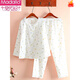
Modal cotton twill pajamas for women in spring and summer thin long sleeves, fresh floral woven pure cotton pajamas home clothing set Blue lemon 6636 L 108-120Jin [Jin equals 0.5 kg]