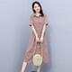OLJ轻奢品牌亚麻衬衫裙连衣裙女2025年夏季新款收腰显瘦气质裙子 米灰色
