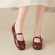
ZHR single shoes for women with light mouth round toe bow Mary Jane women's shoes with skirt heightened ballet women's shoes AH687 burgundy 37