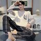 
Langsha pajamas men's spring and autumn long-sleeved suit 2024 new loose large size simple style student casual home clothing 15567 stripes L men (suitable for 100-130 Jin [Jin equals 0.5 kg])