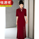 Hengyuan Xiangxi mother-in-law dress wedding banquet mother's wear new Chinese style cheongsam May wedding toast feeling fishtail long large size 1052 purple XL