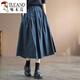 Specht 2025 Neuer Sommer Neue lose Taille A-Line Mode Plaid Rock Literary Classical Ethnic Style Gedruckter Rock Schwarz L.