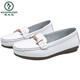 Woodpecker genuine leather flat-sole shallow mouth casual shoes with one foot beans shoes soft sole versatile middle-aged mother shoes lightweight women's singles shoes 6630 white 35