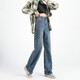 Pantalon large et étroit à taille haute 2025 Spring and Summer Nouveaux jeans droits décontractés simples et polyvalents # 9905 Nostalgic Blue régulier L (recommandé 110-125Jin [Jin est égal à 0,5 kg]))