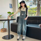 Pushui Fangfang Girls Denim Overalls Set Girls Casual Reißverschluss Hoodie Mode mittelgroße und große Kinder Pit Strip Hoodie 130 Empfohlene Höhe 115-125 cm